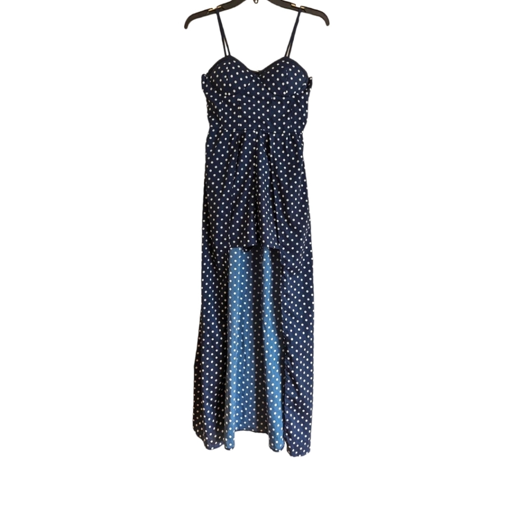 Band of Gypsy Navy‎ and White Polka Dot Romper Dress Overlay spaghetti straps